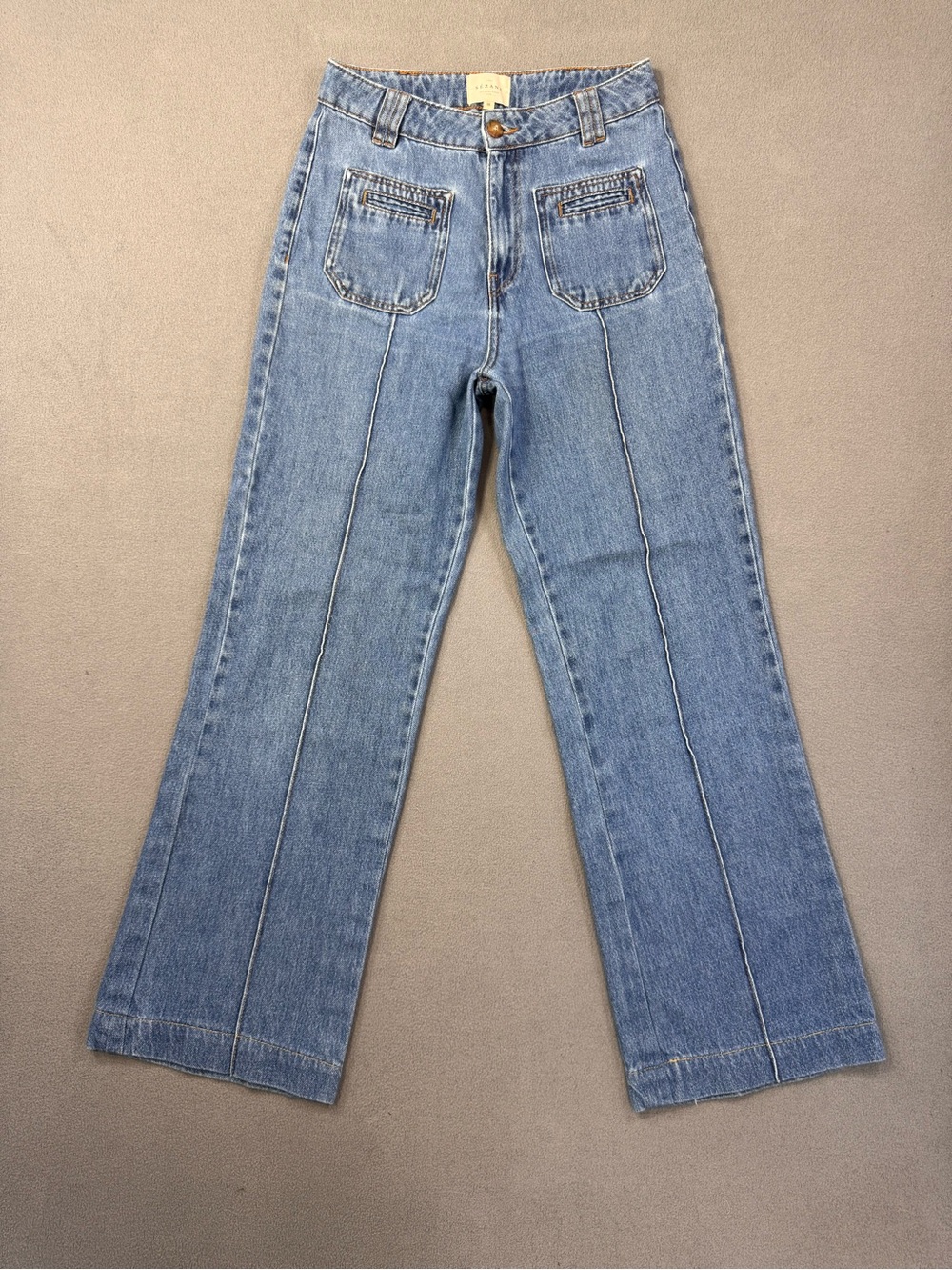Sezane Wide Leg Light Blue Wash Women's High-Rise Straight Jeans, 27